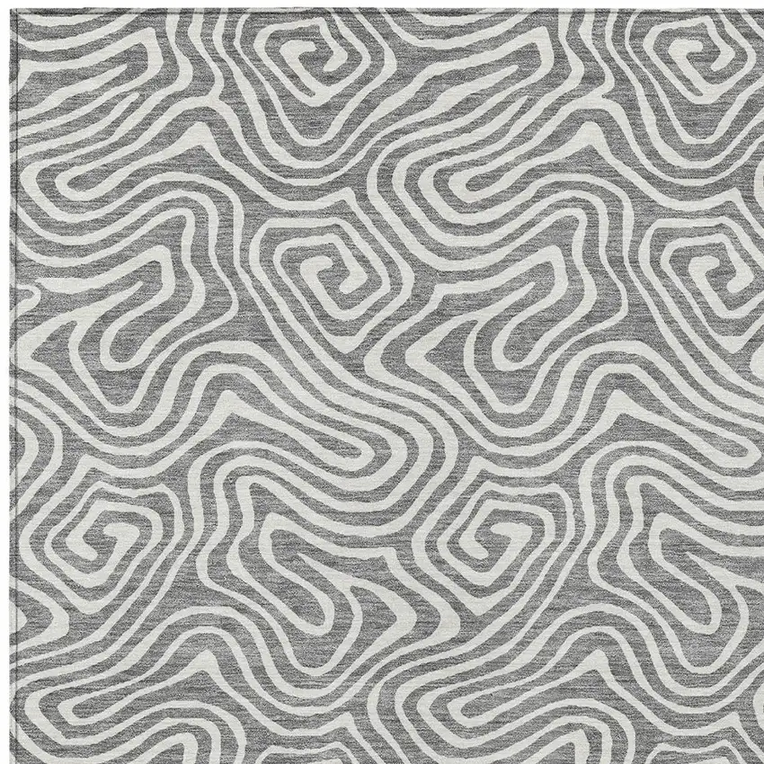 Gray And Ivory Abstract Washable Indoor Outdoor Area Rug Photo 6