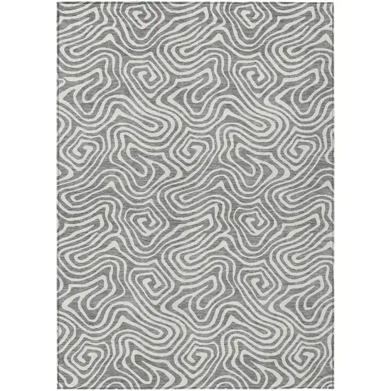 Gray And Ivory Abstract Washable Indoor Outdoor Area Rug Photo 2