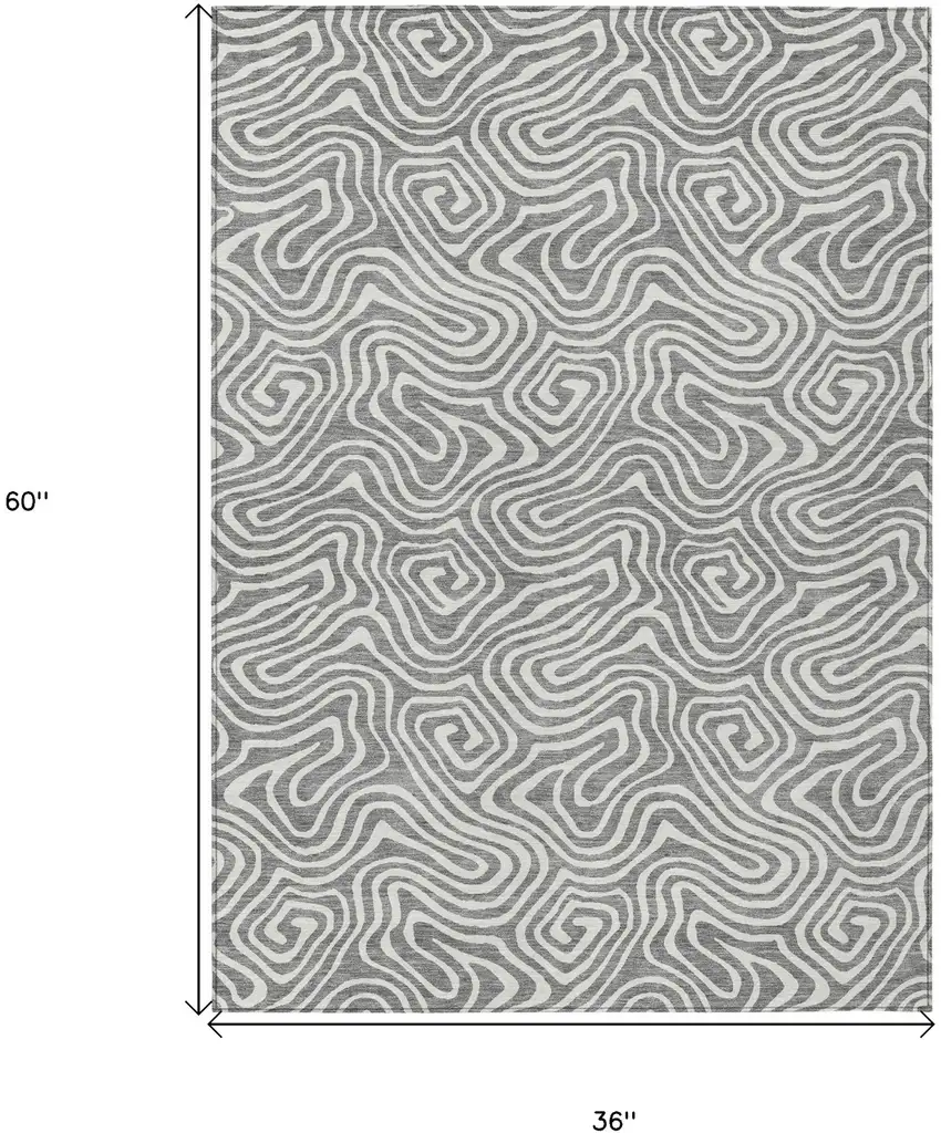 Gray And Ivory Abstract Washable Indoor Outdoor Area Rug Photo 3