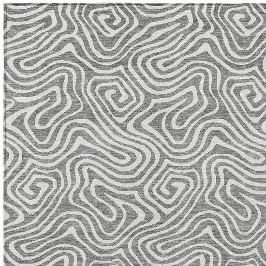 Gray And Ivory Abstract Washable Indoor Outdoor Area Rug Photo 6