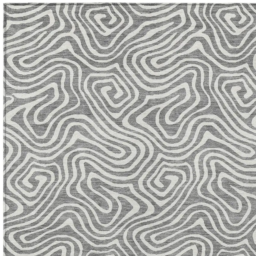 Gray And Ivory Abstract Washable Indoor Outdoor Area Rug Photo 6
