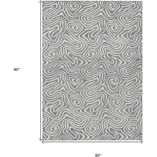 Gray And Ivory Abstract Washable Indoor Outdoor Area Rug Photo 3