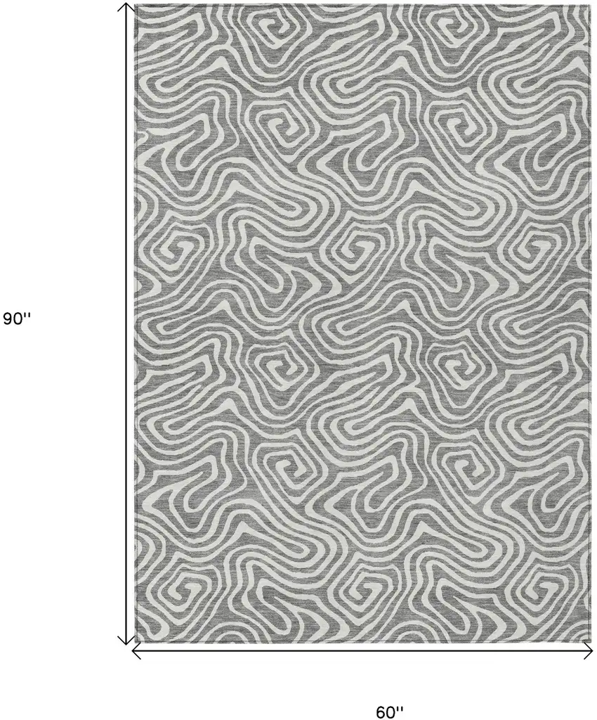 Gray And Ivory Abstract Washable Indoor Outdoor Area Rug Photo 3