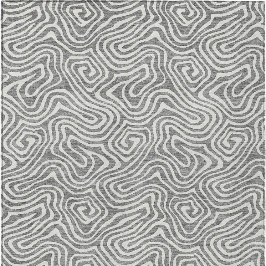 Gray And Ivory Abstract Washable Indoor Outdoor Area Rug Photo 6