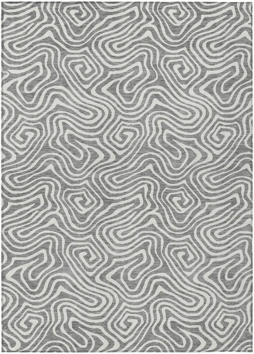 Gray And Ivory Abstract Washable Indoor Outdoor Area Rug Photo 2