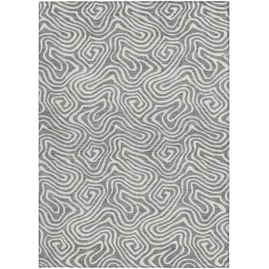 Gray And Ivory Abstract Washable Indoor Outdoor Area Rug Photo 7