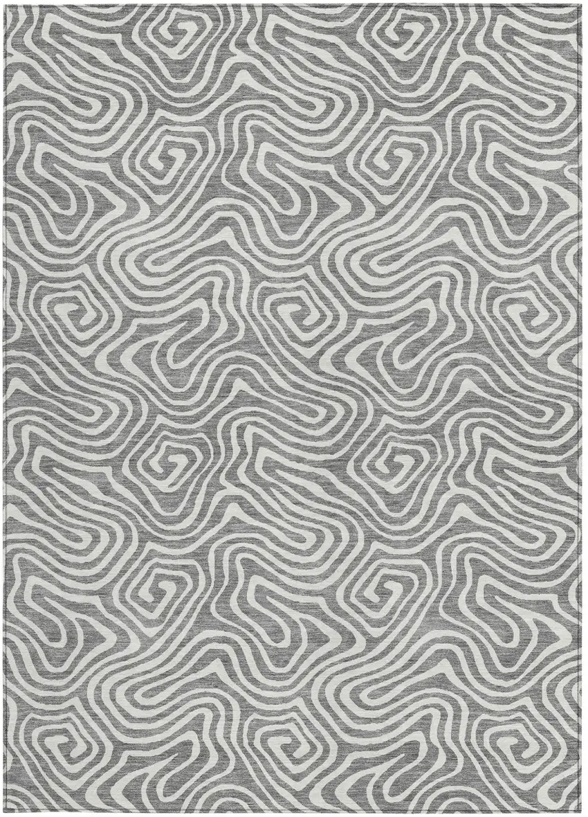 Gray And Ivory Abstract Washable Indoor Outdoor Area Rug Photo 7