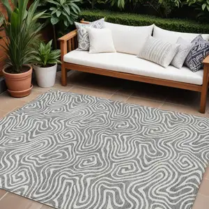 Photo of Gray And Ivory Abstract Washable Indoor Outdoor Area Rug