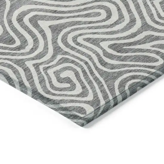 Gray And Ivory Abstract Washable Indoor Outdoor Area Rug Photo 5