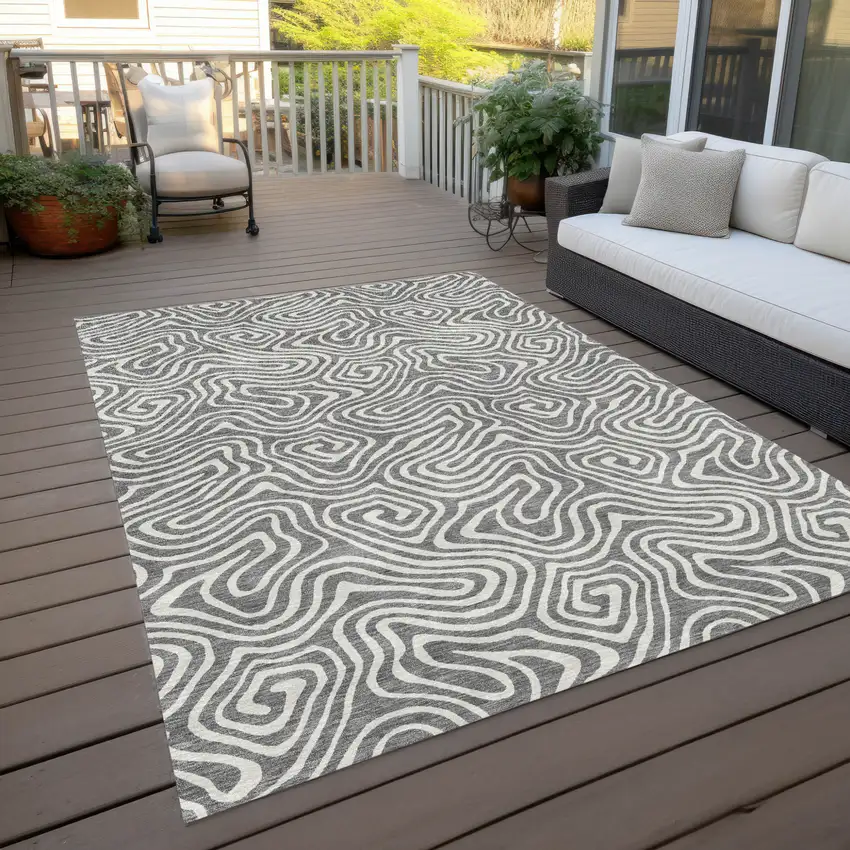 Gray And Ivory Abstract Washable Indoor Outdoor Area Rug Photo 8