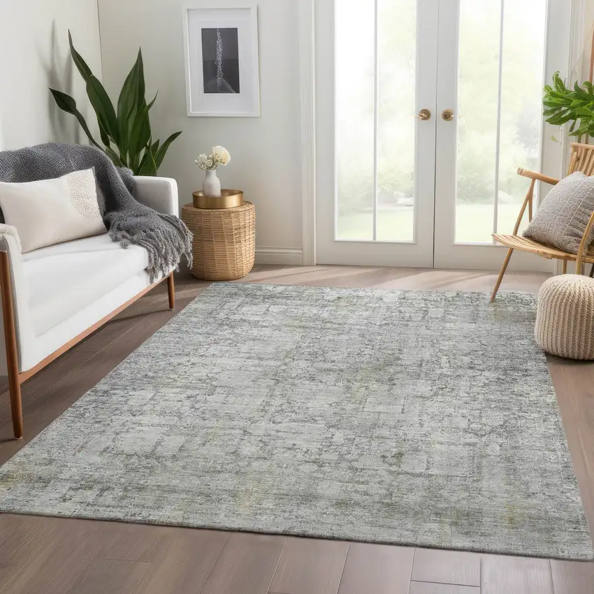 Gray And Ivory Abstract Washable Indoor Outdoor Area Rug Photo 7