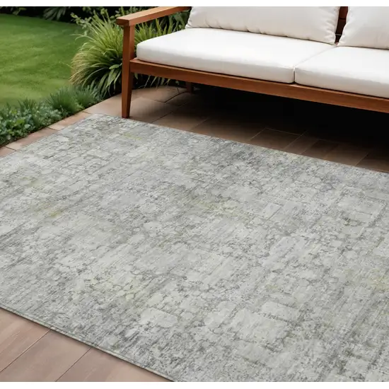 Gray And Ivory Abstract Washable Indoor Outdoor Area Rug Photo 2