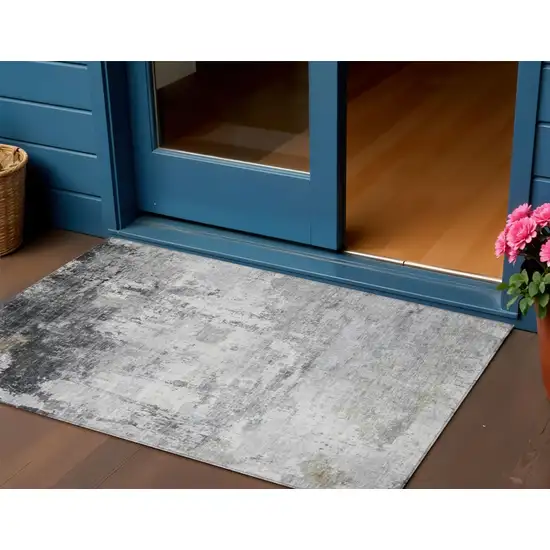 Gray And Ivory Abstract Washable Indoor Outdoor Area Rug Photo 2