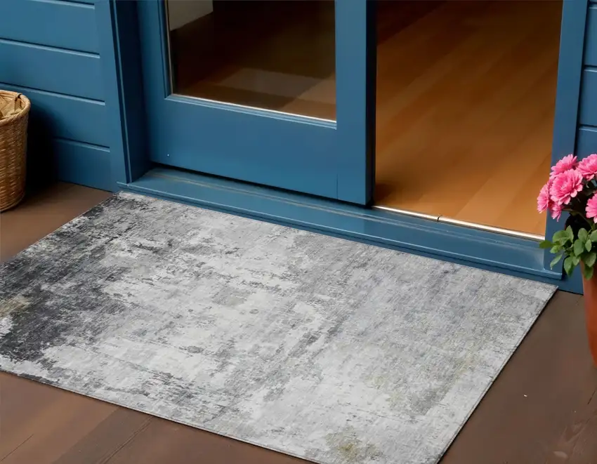 Gray And Ivory Abstract Washable Indoor Outdoor Area Rug Photo 2