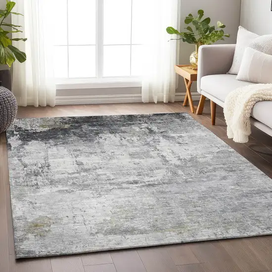 Gray And Ivory Abstract Washable Indoor Outdoor Area Rug Photo 5