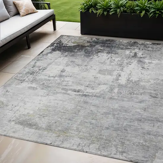 Gray And Ivory Abstract Washable Indoor Outdoor Area Rug Photo 2
