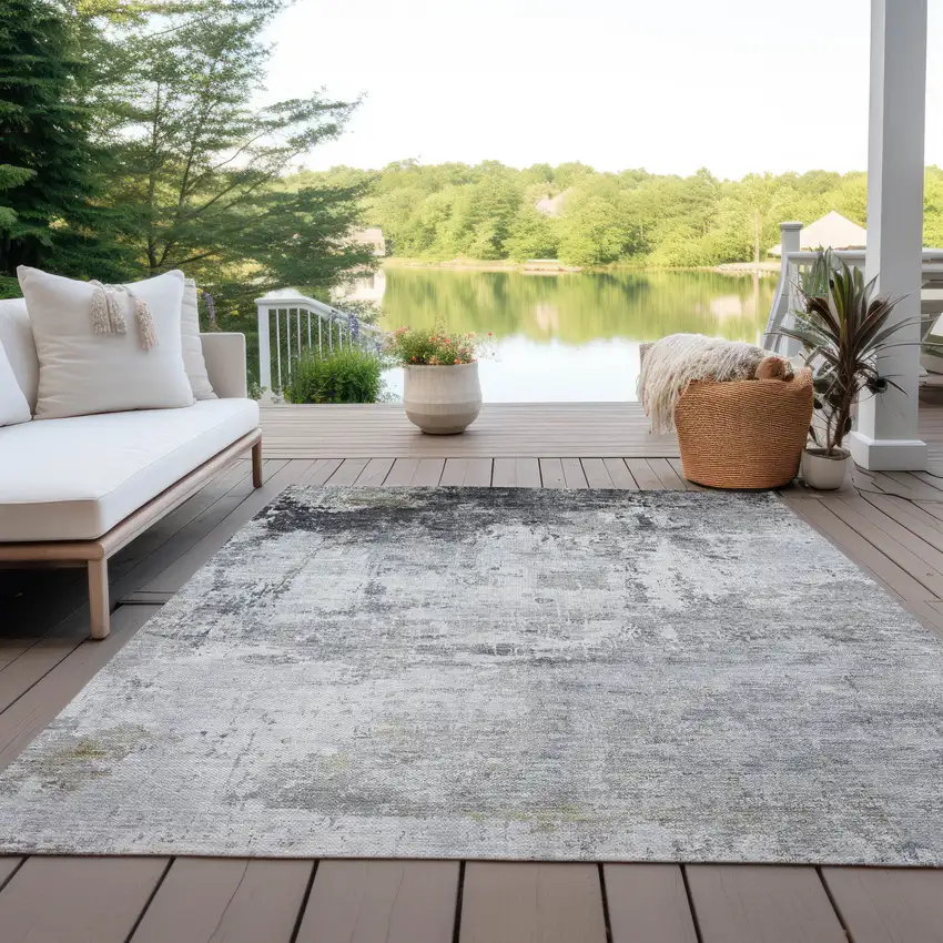 Gray And Ivory Abstract Washable Indoor Outdoor Area Rug Photo 4
