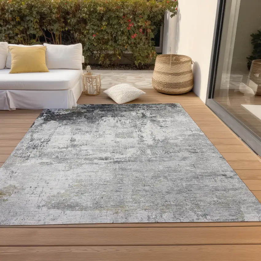 Gray And Ivory Abstract Washable Indoor Outdoor Area Rug Photo 7
