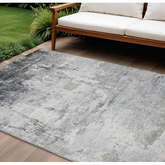 Gray And Ivory Abstract Washable Indoor Outdoor Area Rug Photo 2