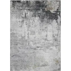 Photo of Gray And Ivory Abstract Washable Indoor Outdoor Area Rug