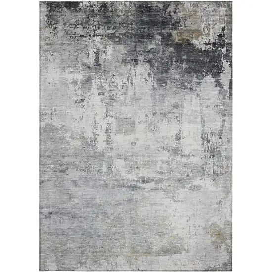 Gray And Ivory Abstract Washable Indoor Outdoor Area Rug Photo 3