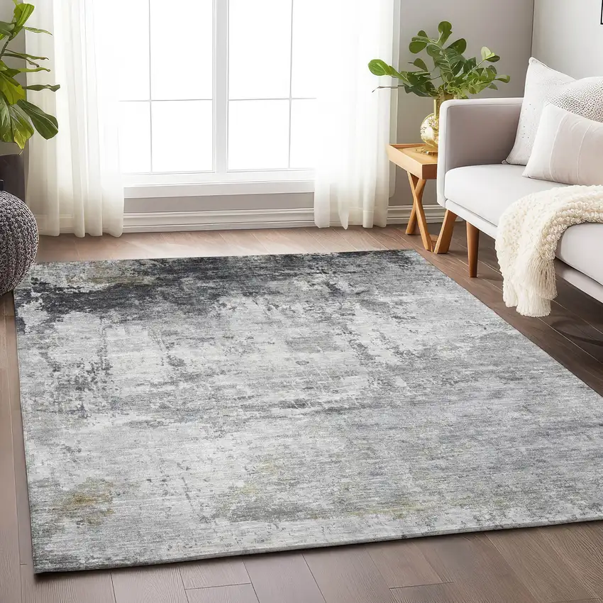 Gray And Ivory Abstract Washable Indoor Outdoor Area Rug Photo 5