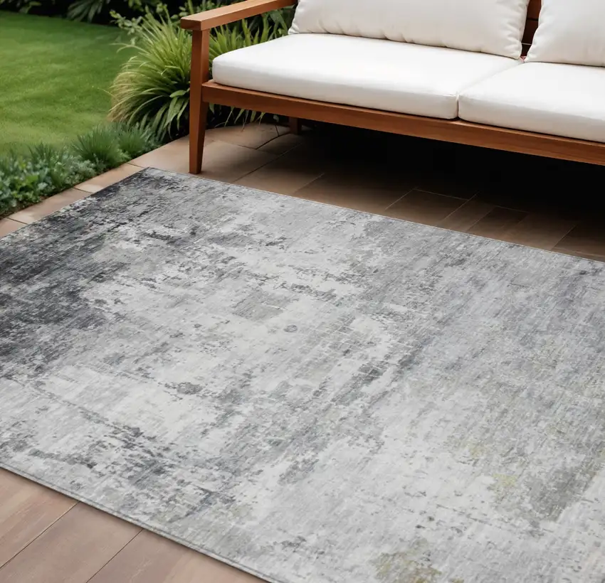 Gray And Ivory Abstract Washable Indoor Outdoor Area Rug Photo 2