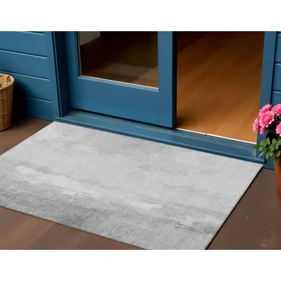 Gray And Ivory Abstract Washable Indoor Outdoor Area Rug Photo 2