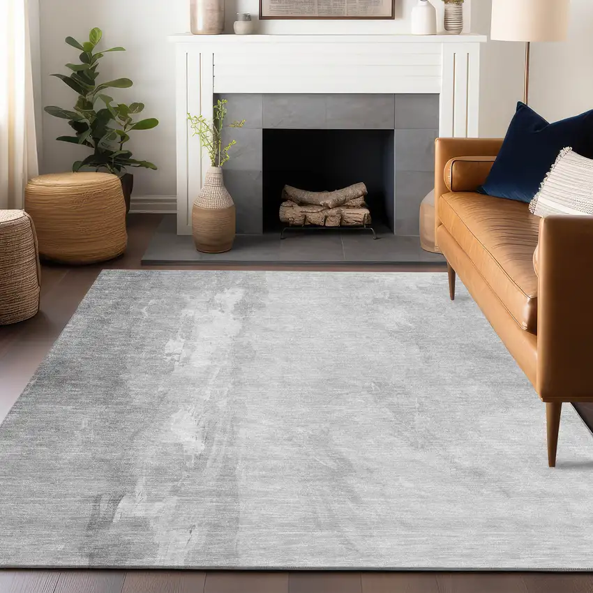 Gray And Ivory Abstract Washable Indoor Outdoor Area Rug Photo 5