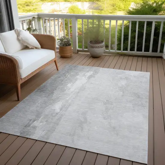 Gray And Ivory Abstract Washable Indoor Outdoor Area Rug Photo 4