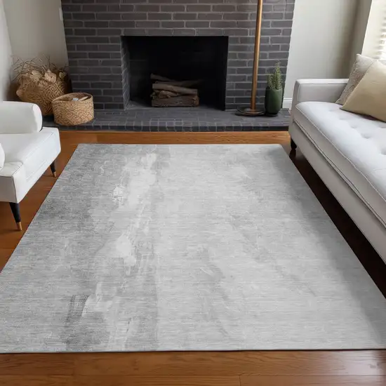 Gray And Ivory Abstract Washable Indoor Outdoor Area Rug Photo 7