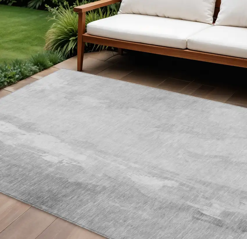 Gray And Ivory Abstract Washable Indoor Outdoor Area Rug Photo 2