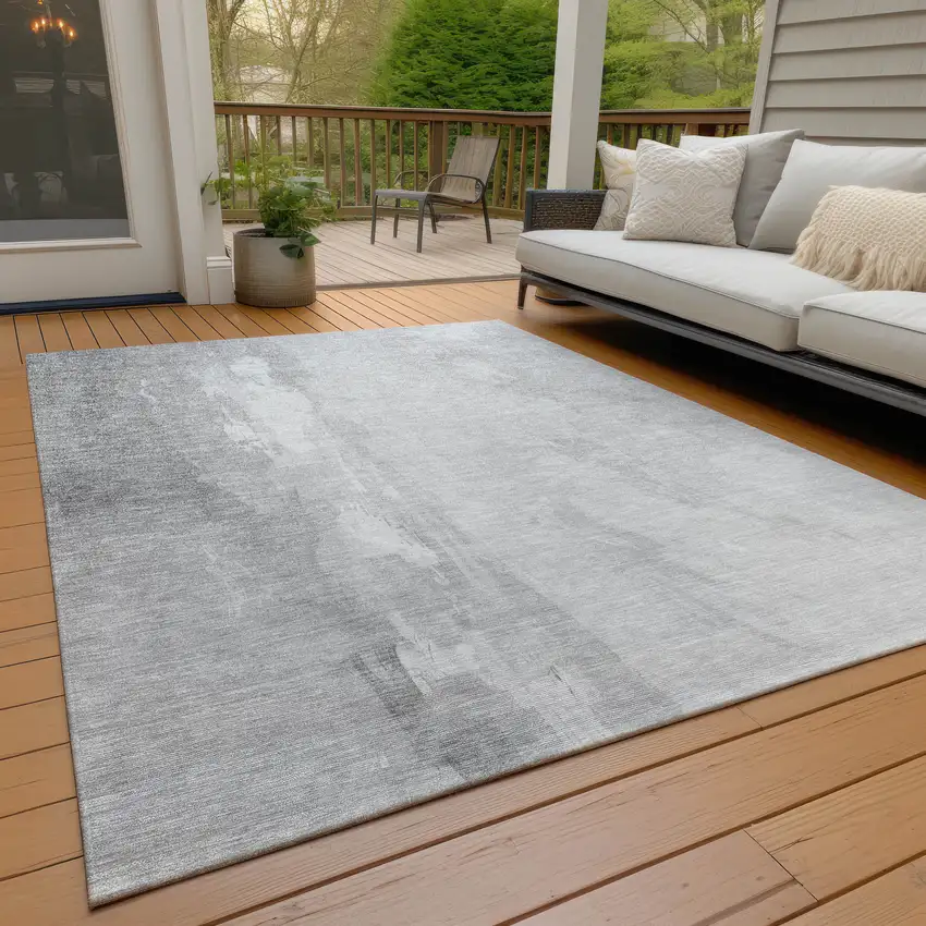 Gray And Ivory Abstract Washable Indoor Outdoor Area Rug Photo 8