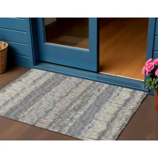 Gray And Ivory Abstract Washable Indoor Outdoor Area Rug Photo 1