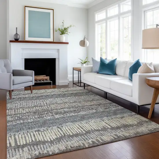 Gray And Ivory Abstract Washable Indoor Outdoor Area Rug Photo 9