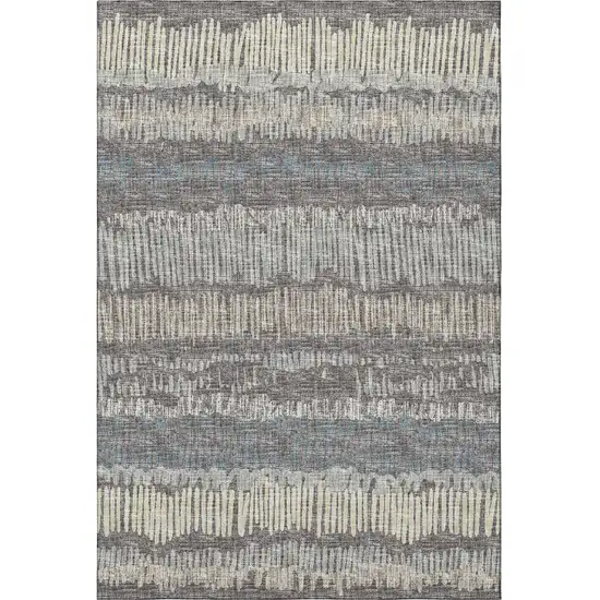 Gray And Ivory Abstract Washable Indoor Outdoor Area Rug Photo 5