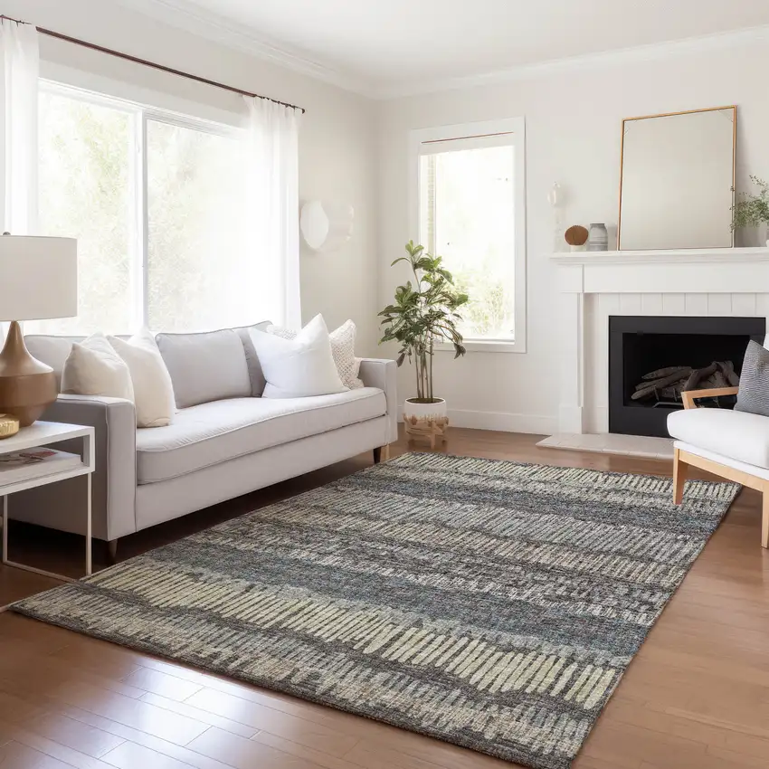 Gray And Ivory Abstract Washable Indoor Outdoor Area Rug Photo 6