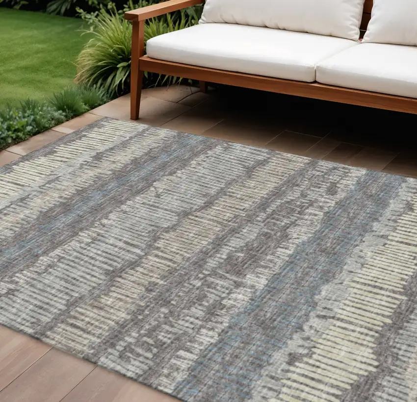 Gray And Ivory Abstract Washable Indoor Outdoor Area Rug Photo 1