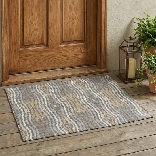 Gray And Ivory Abstract Washable Indoor Outdoor Area Rug Photo 1