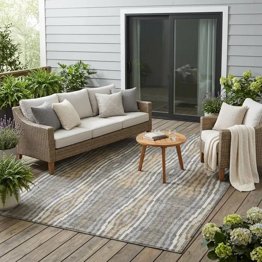 Gray And Ivory Abstract Washable Indoor Outdoor Area Rug Photo 1