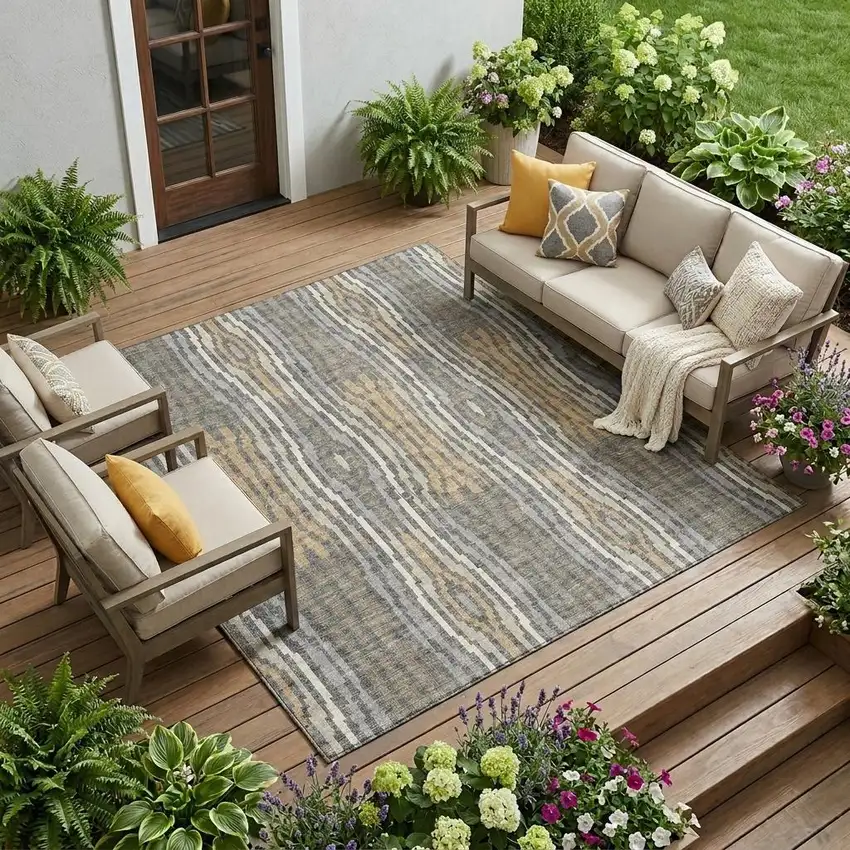 Gray And Ivory Abstract Washable Indoor Outdoor Area Rug Photo 1