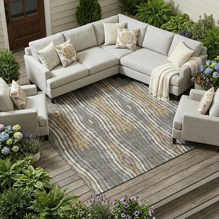 Gray And Ivory Abstract Washable Indoor Outdoor Area Rug Photo 1