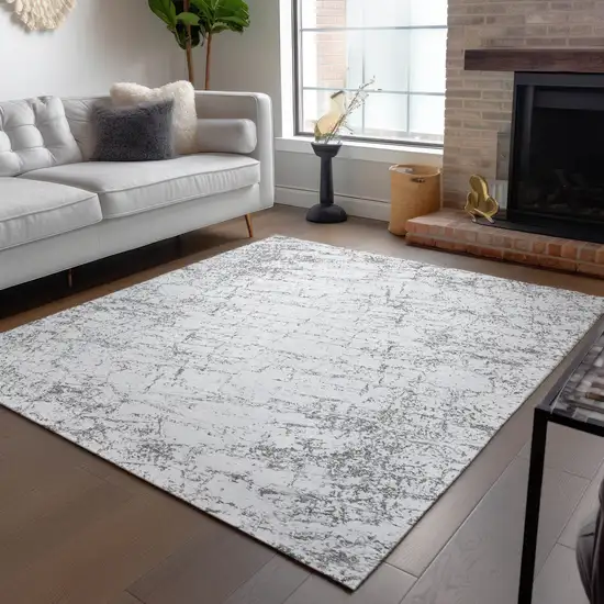 Gray And Ivory Abstract Washable Indoor Outdoor Area Rug Photo 8
