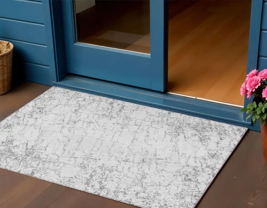 Gray And Ivory Abstract Washable Indoor Outdoor Area Rug Photo 1