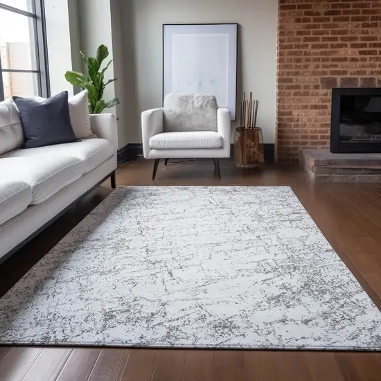 Gray And Ivory Abstract Washable Indoor Outdoor Area Rug Photo 7