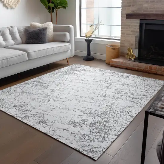 Gray And Ivory Abstract Washable Indoor Outdoor Area Rug Photo 8