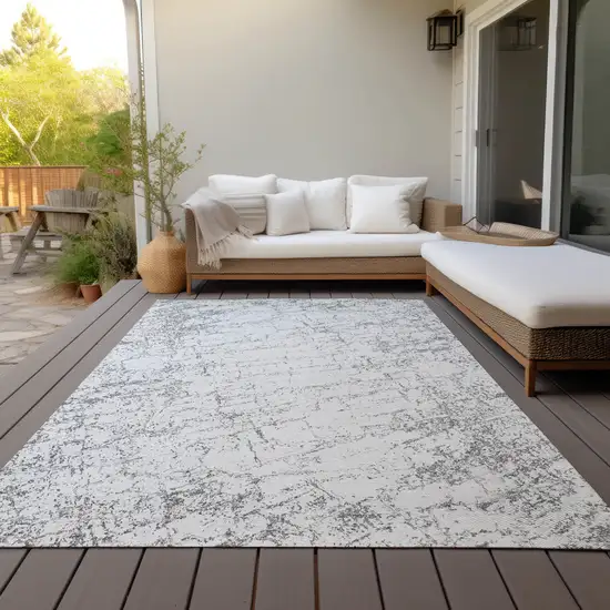 Gray And Ivory Abstract Washable Indoor Outdoor Area Rug Photo 9