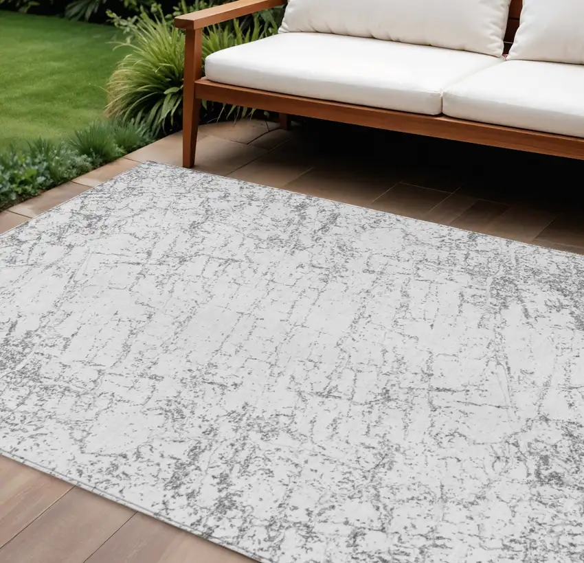 Gray And Ivory Abstract Washable Indoor Outdoor Area Rug Photo 1