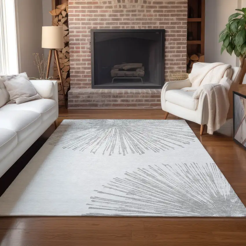 Gray And Ivory Abstract Washable Indoor Outdoor Area Rug Photo 8