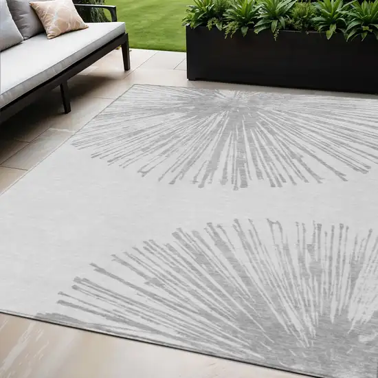 Gray And Ivory Abstract Washable Indoor Outdoor Area Rug Photo 1